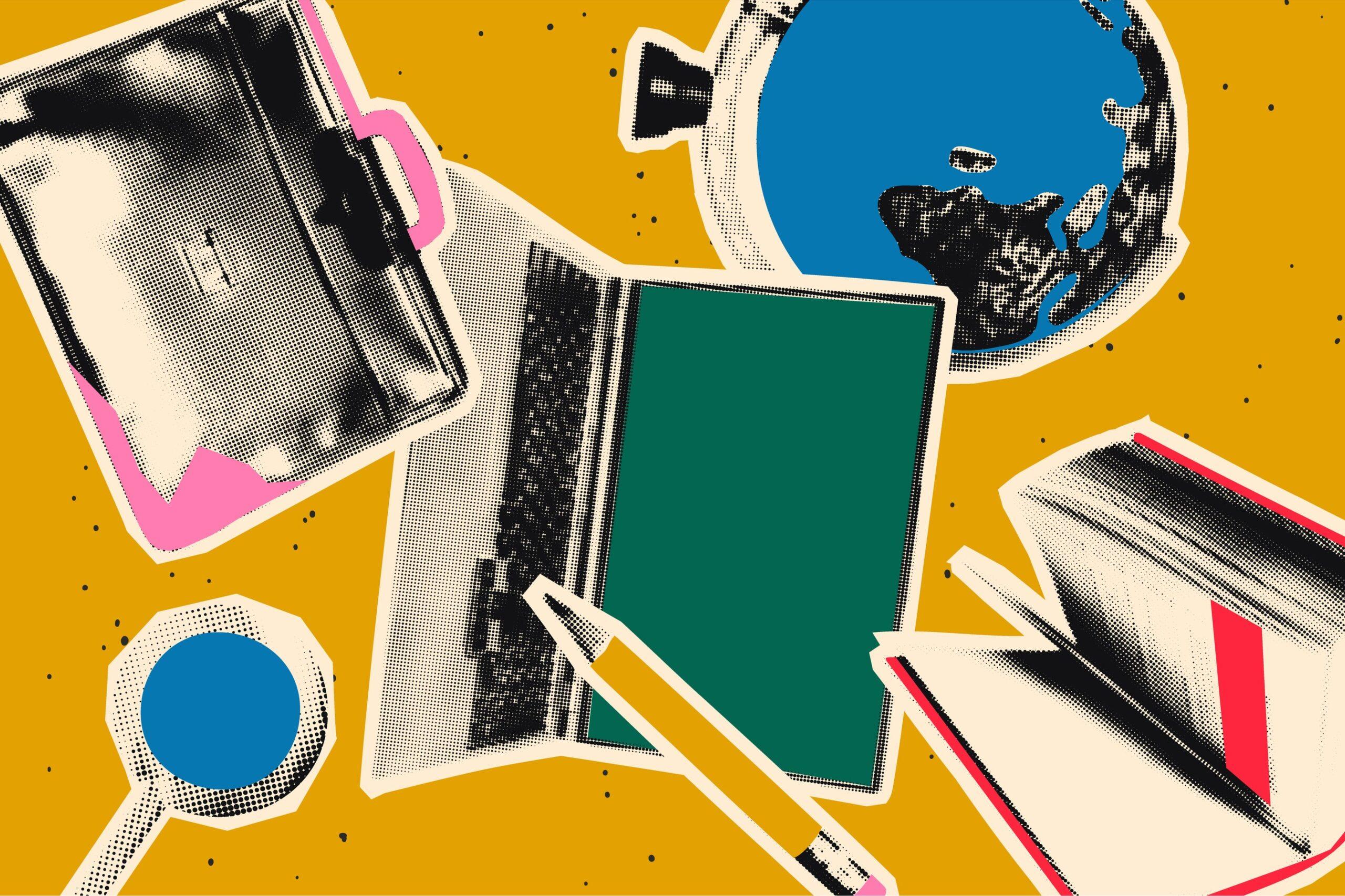 Illustration of laptop and pen